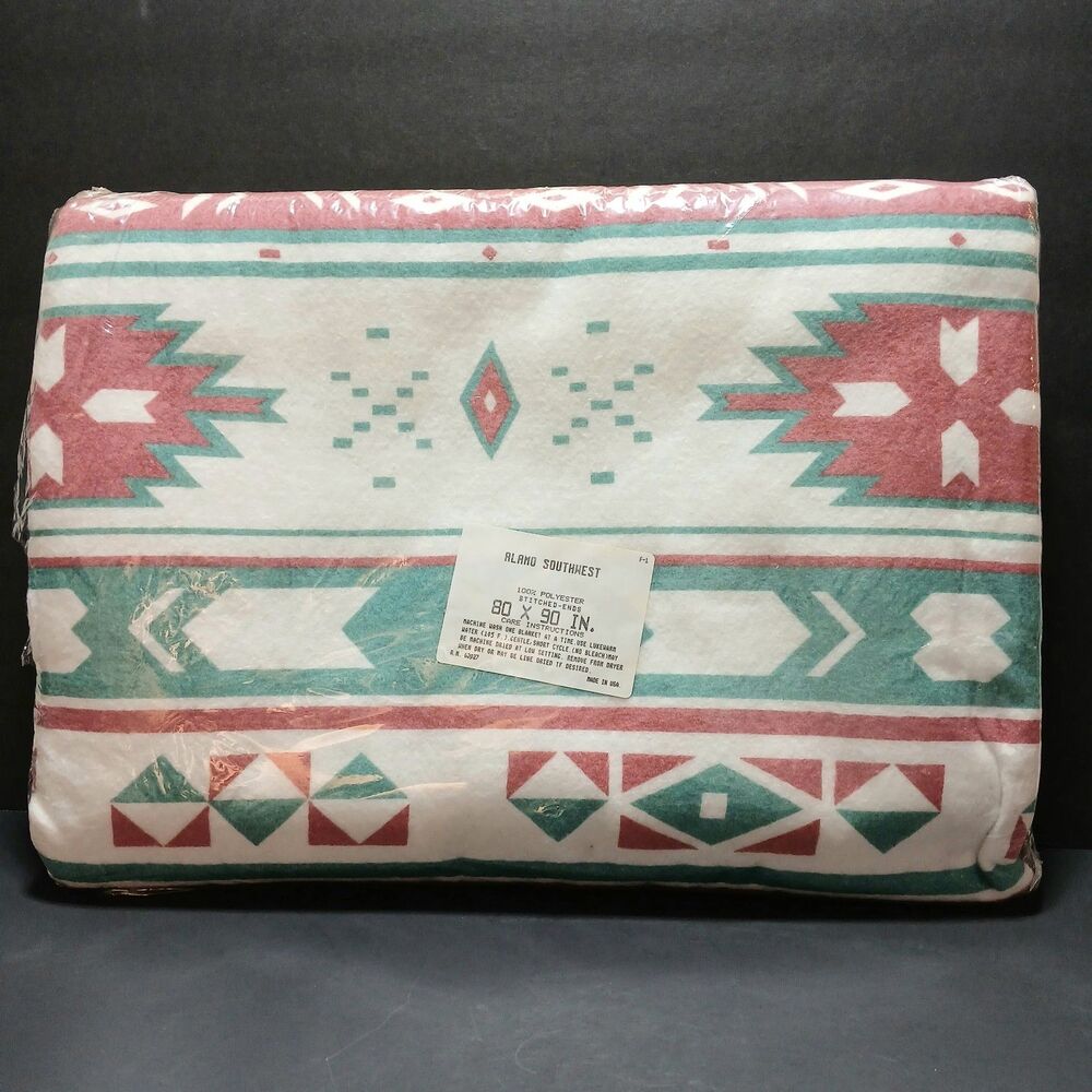 Alamo Southwest Tribal Design Poly Blanket, 80x90" Size Stitched Ends New Sealed